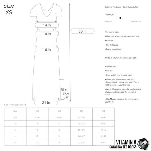 VITAMIN A CATALINA TEE LONG DRESS IN BLACK ORGANIC COTTON STRETCHY RIB KNIT MIDI - Picture 13 of 15